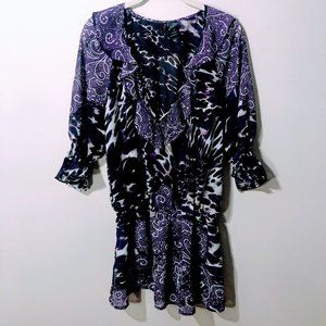 Bisou Bisou Ruffled Leopard Cinch Waist Top Large